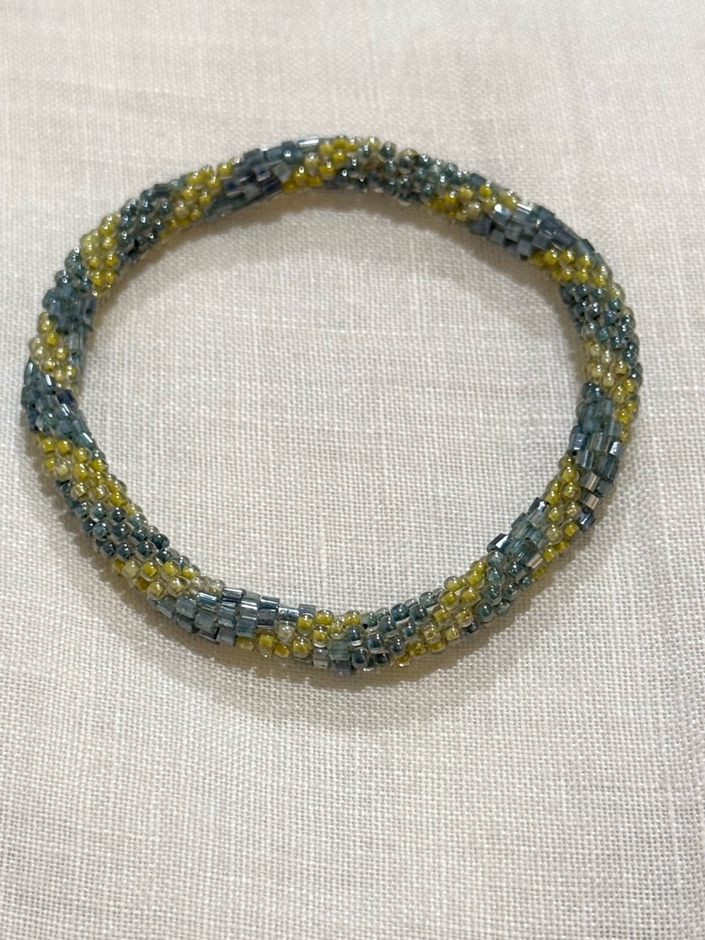Handmade Blue and Yellow Seed Bead Twist Bracelet